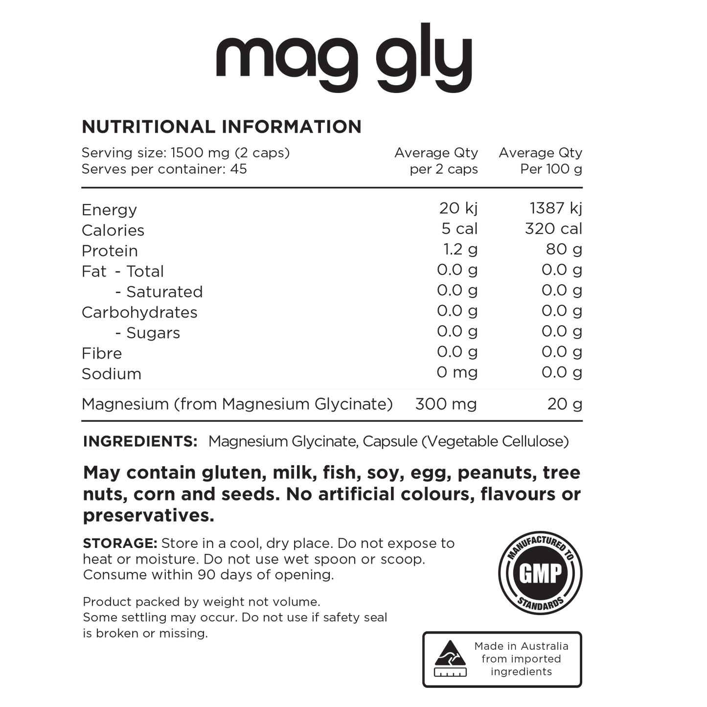 MAG GLY (MAGNESIUM GLYCINATE) CAPS 90mgs