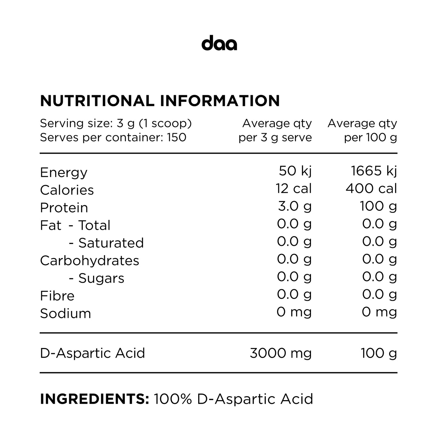 100% PURE D-ASPARTIC ACID - 150G
