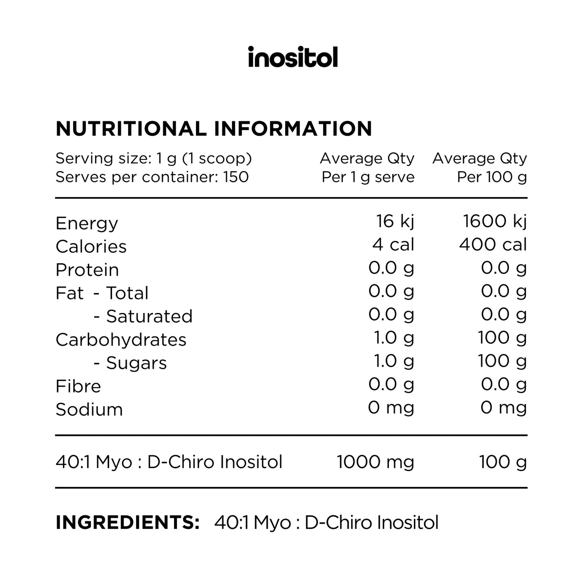 100% PURE INOSITOL - 150G