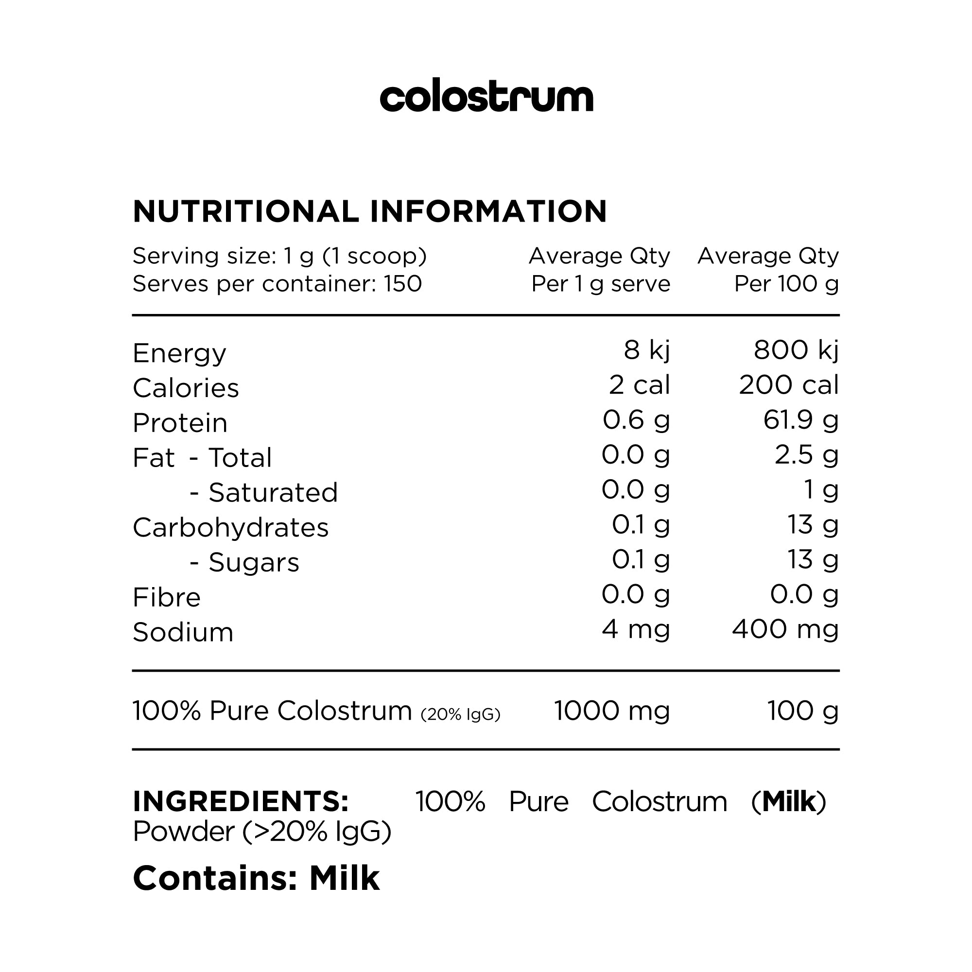 100% PURE COLOSTRUM - 150G