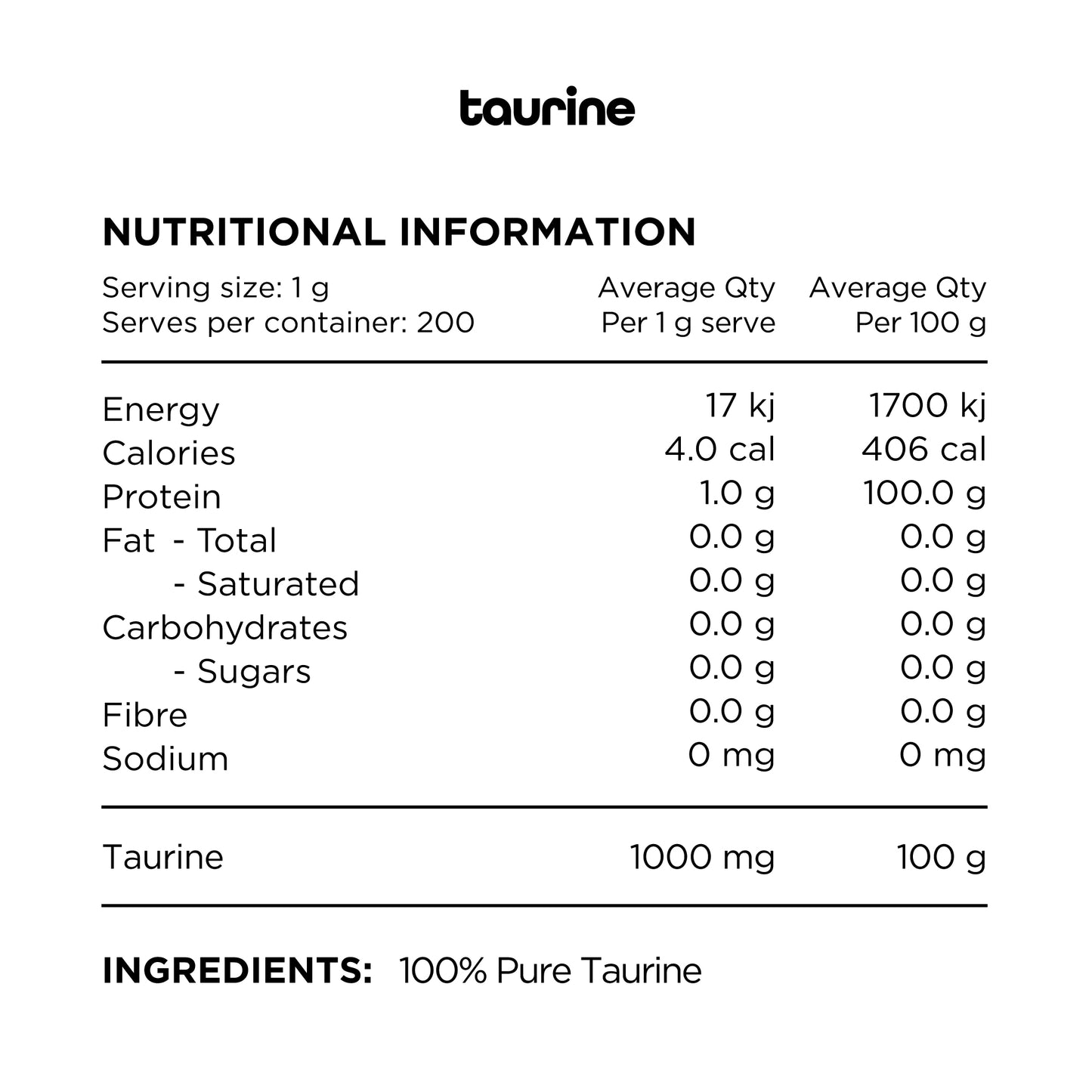 ESSENTIALS - 100% PURE TAURINE - 200G