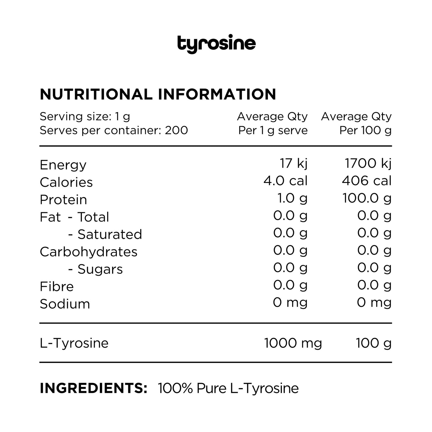 ESSENTIALS - 100% PURE L-TYROSINE - 200G