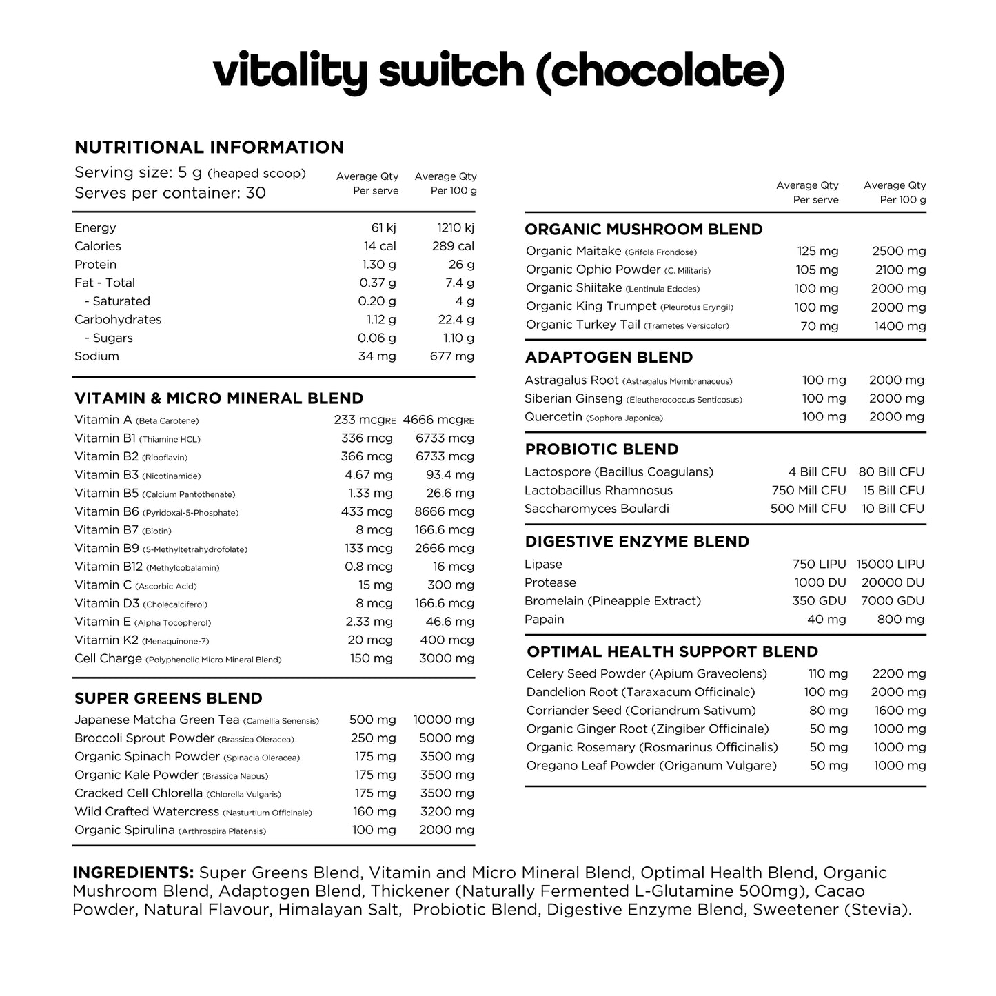 VITALITY SWITCH - 30 serves - Chocolate